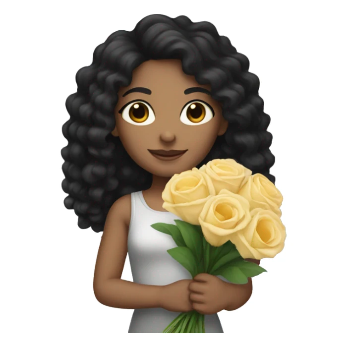 A light skinned girl with black curly hair holding a bouquet  sticker