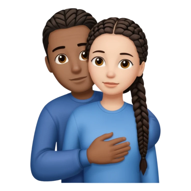 brunette girl with straight hair and medium toned guy with black cornrows hair hugging sticker