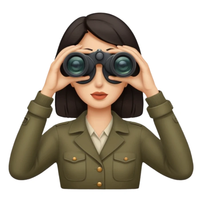 a woman with dark hair looking into binoculars sticker
