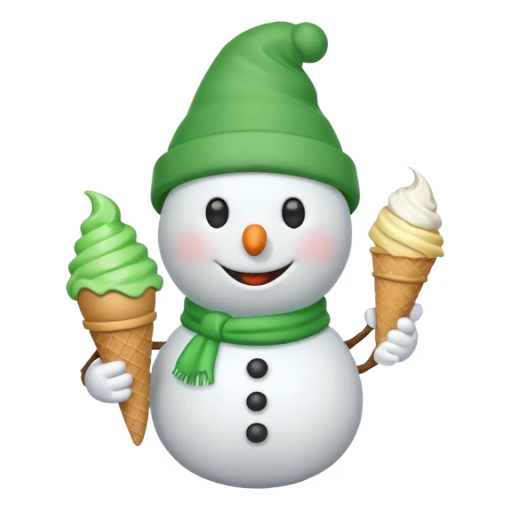 snowman wearing green cap with ice cream  sticker