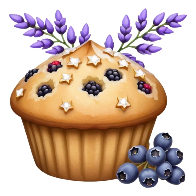 Lavender flower sprig muffin with berries and crystallized sugar sticker