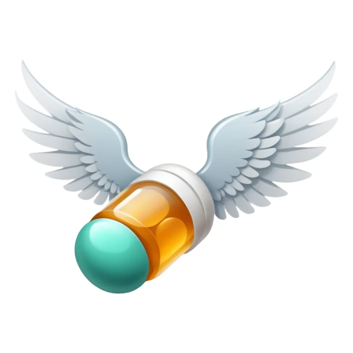 Medicine pill with wings flying through the air sticker