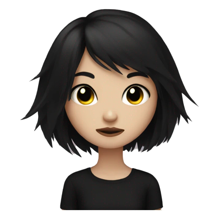 emo girl, short black hair, with black cat sticker