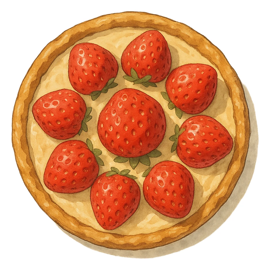 strawberry tart seen from above, realistic ghibli style sticker