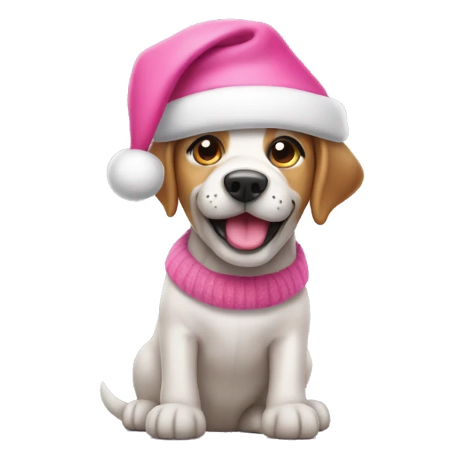 Dog wearing pink Christmas hat  sticker