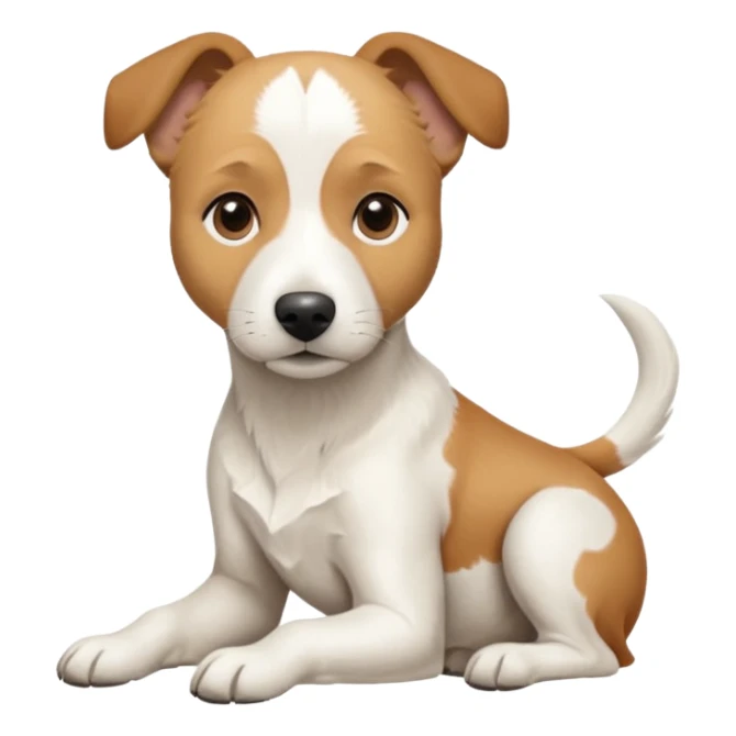 a full body facing front on of a buff white beagle cross jack russell terrier looking dog the size of a kelpie with light brown long ears resting on its face and a light brown patch above one eye and a large snout. the rest of the dog is completely white.  sticker