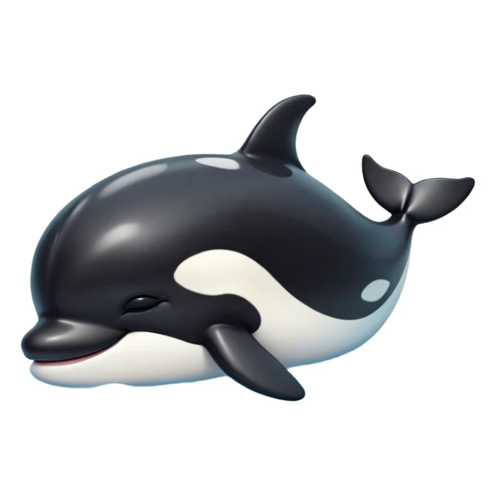Meme-Worthy Cute Sleeping orca Portrait Emoji, Head resting peacefully with a contented smile, showcasing a smooth black-and-white body with gently drooping fins and eyes softly closed in serene slumber, Simplified yet adorably endearing features, highly detailed, glowing with a soft, drowsy deep-sea light, high shine, relaxed and utterly lovable, stylized with an air of playful oceanic laziness, soft glowing outline, capturing the essence of a sleeping orca that feels destined to become the next viral icon of adorable marine rest! sticker