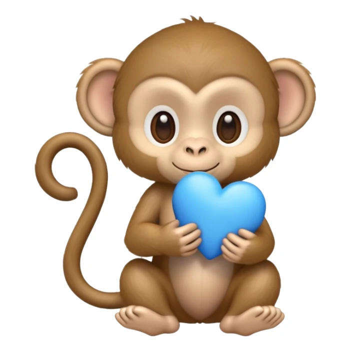 a small light brown fur monkey holds a blue heart in its hands sticker