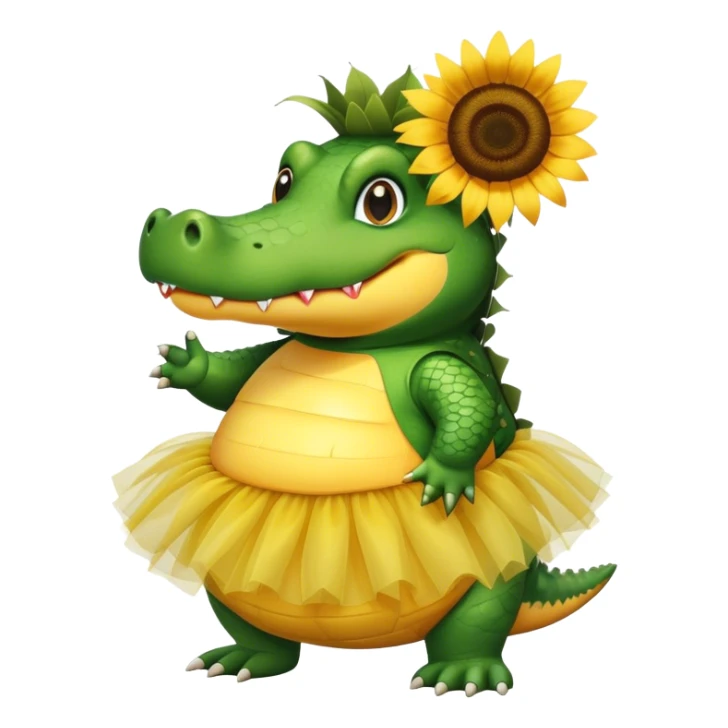fat alligator with a tutu cute with sunflower circling face sticker