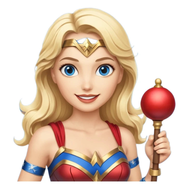Blonde blue eyes Wonder Woman holding bell and baton sticker