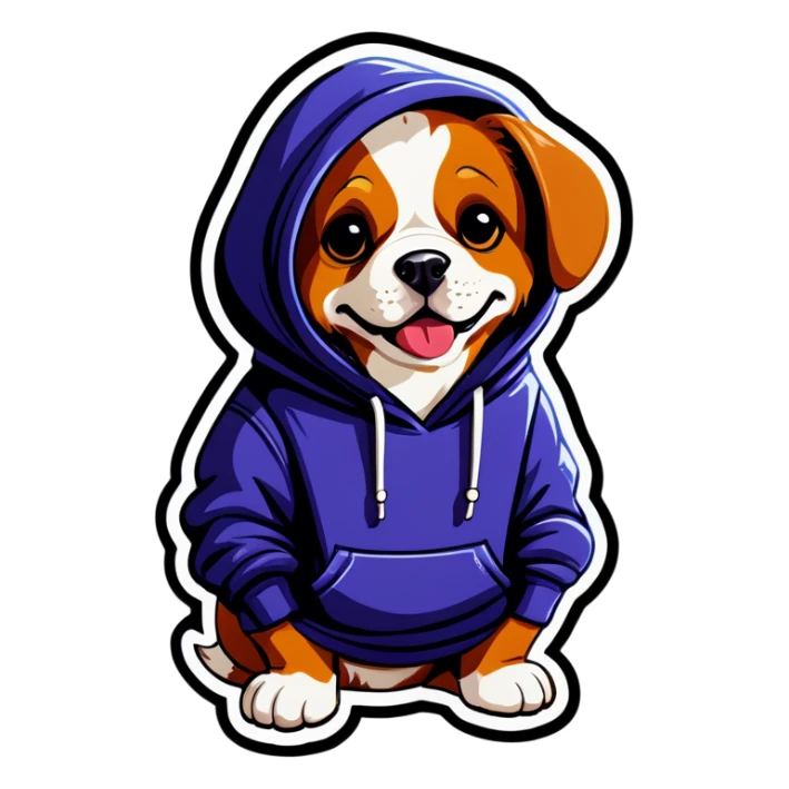 Dog wearing hoodie sticker