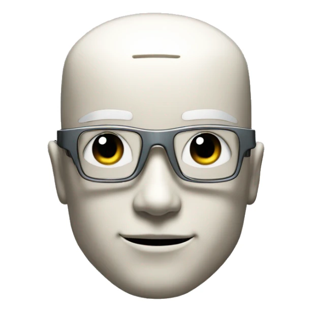 Robotic Cyborg head with fair skin, flat top haircut, rectangular glasses, circuits and smiling  sticker