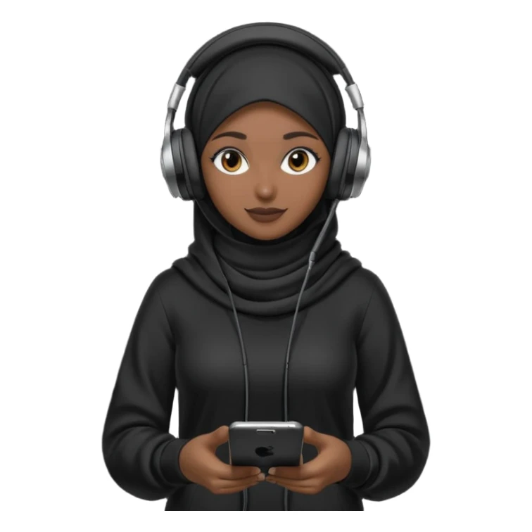 hijab DJ, headphone,  full body, black sticker