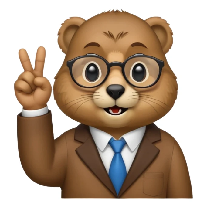Create a version of the "nerd emoji with finger pointing up" meme with the face of a groundhog. Be sure he has glasses, buck teeth, and a smarmy "um, actually..." look on its face sticker