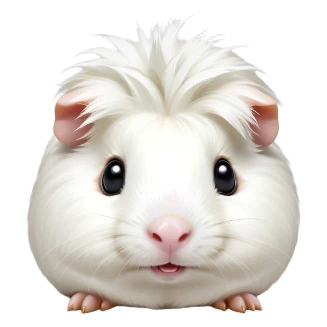 Cinematic Comical White Guinea Pig Portrait Emoji, Head tilted dramatically with an exaggeratedly amused expression, featuring a glossy, pristine white fur with an adorably scrunched face, wide, expressive dark eyes filled with playful disbelief, Simplified yet hilariously expressive features, highly detailed, glowing with a slightly sassy glow, high shine, dramatic yet playful, stylized with an air of cheeky mischief, bright and endearing, soft glowing outline, capturing the essence of a spirited and over-the-top guinea pig, so meme-worthy it feels like it could side-eye its way into internet fame instantly! sticker