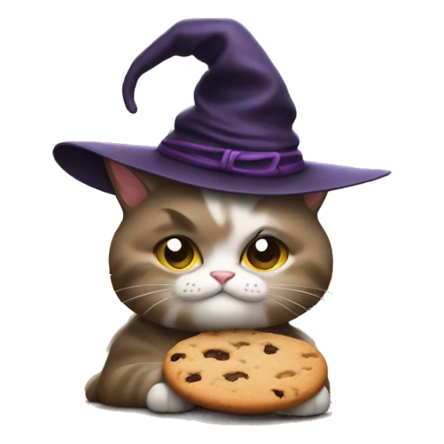 Cat wearing a witch hat thinking about cookies  sticker