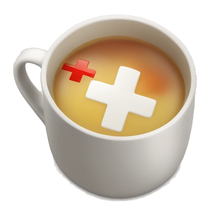 "A cup of hot soup with a red cross." sticker