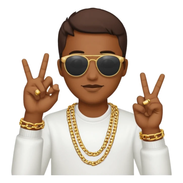 rapper emoji making a hand sign, gold chain, sunglasses sticker
