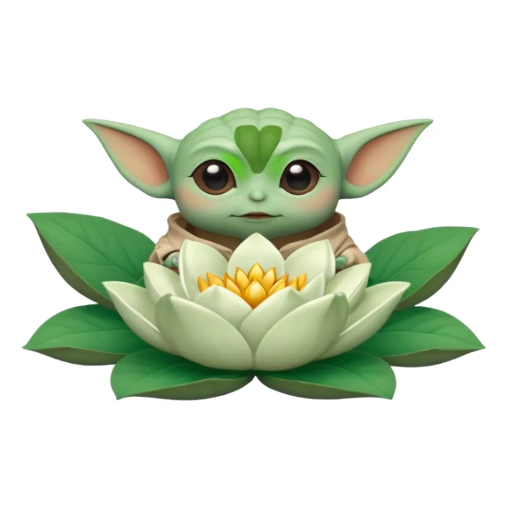 Baby Yoda sentado en una flor de loto sticker