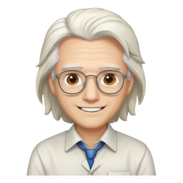 Profesora joven, sonrriente cabello blanco y de pelo largo sin letes con camisa sticker