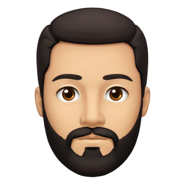 A man with black eyes. With a black beard and medium smooth hair. with the neck sticker