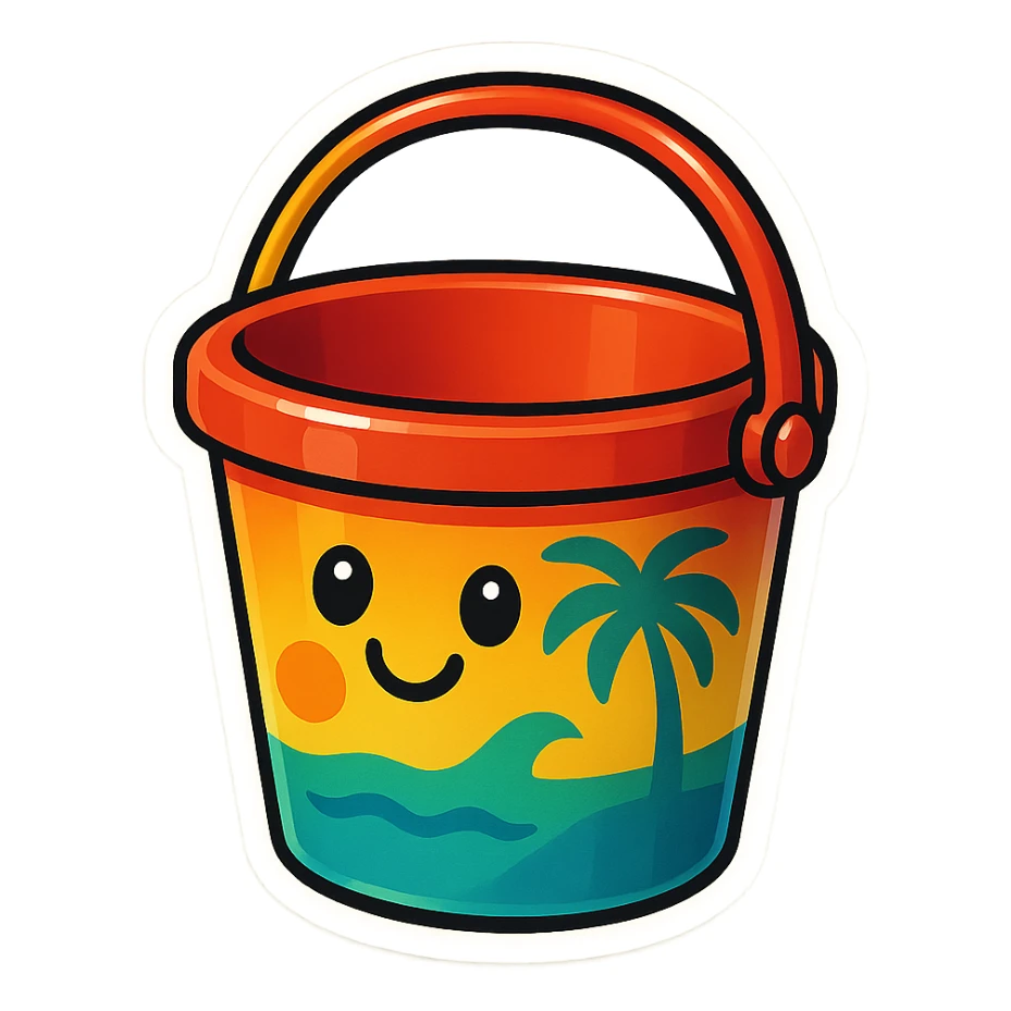 A cheerful beach bucket with a summer pattern, ready for a day of fun. sticker