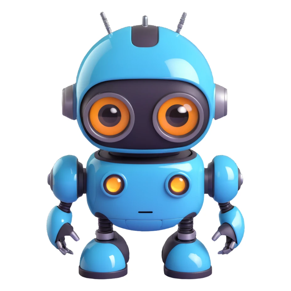 Friendly robot with big expressive eyes — round head, glossy finish, slightly clumsy but charming, cute (think Wall-E meets Baymax). sticker