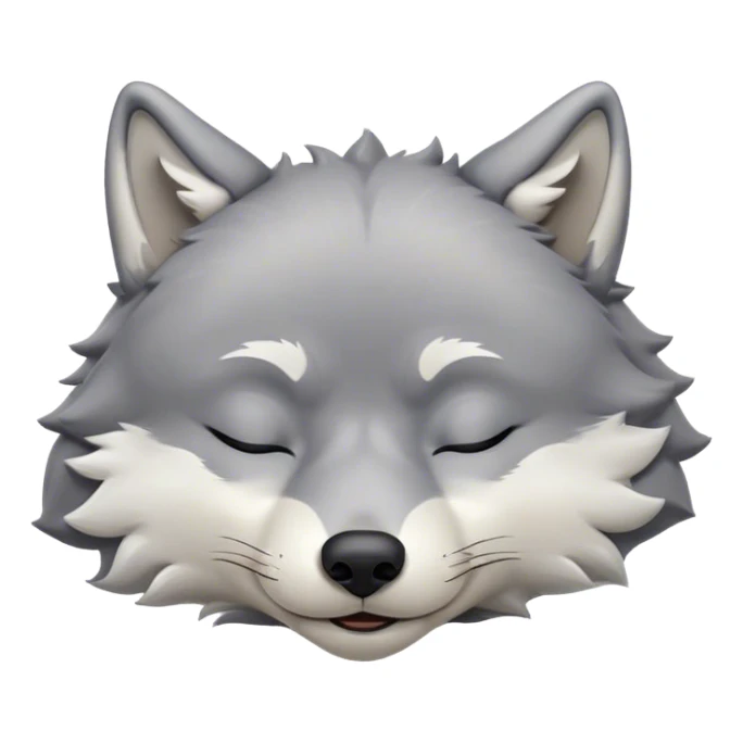 Meme-Worthy Cute Sleeping Wolf Portrait Emoji, Head resting peacefully with a contented smile, showcasing a robust build and a luxuriously soft grey and white Fur, eyes shut in a serene, restful nap, Simplified yet hilariously adorable features, highly detailed, glowing with a soft, drowsy light, high shine, relaxed and utterly lovable, stylized with an air of playful laziness, bright and heartwarming, soft glowing outline, capturing the essence of a comically sleepy wolf, so meme-worthy it feels like it could instantly become the next viral sensation of adorable slumber! sticker
