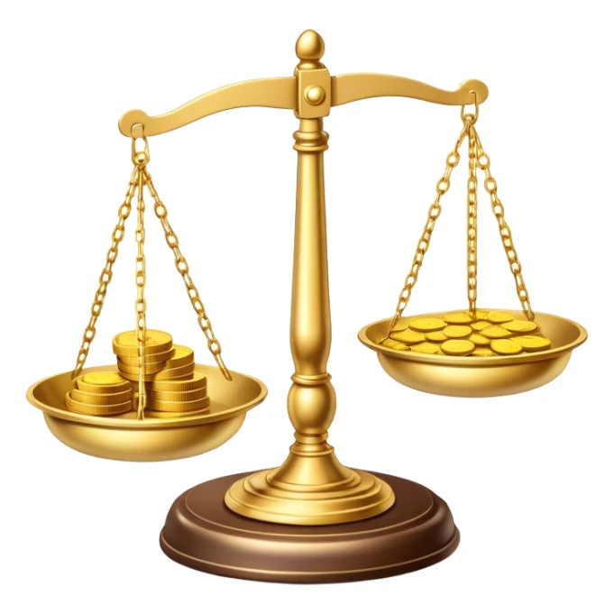 balance scale with gold coins in the trays sticker