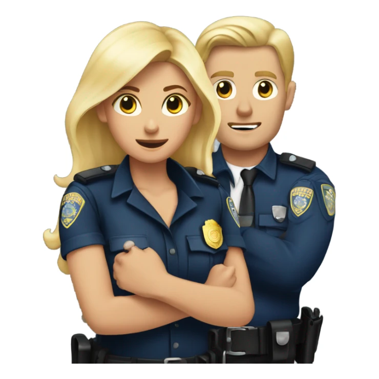 Brunette police woman arresting a blonde man  sticker