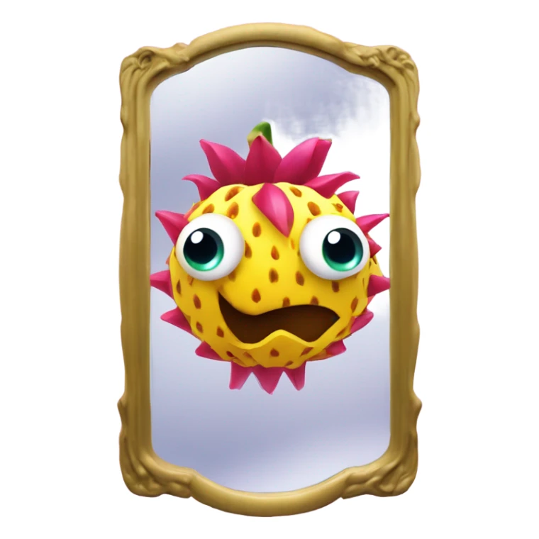 3D elegant Pitahaya with large shiny eyes 👀 one hand holds the mirror with its reflection 🪞 sticker