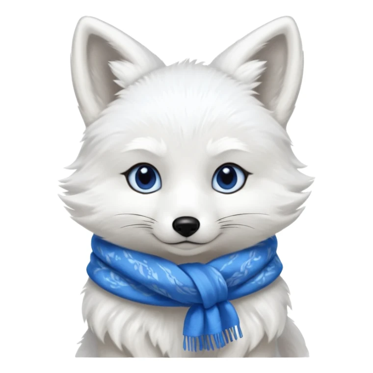 a white fox with blue eyes wearing a blue scarf in a sitting pose sticker