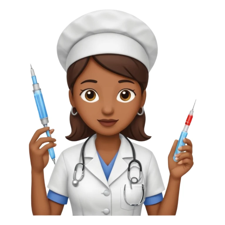 brown skin nurse holding vaccination needle sticker