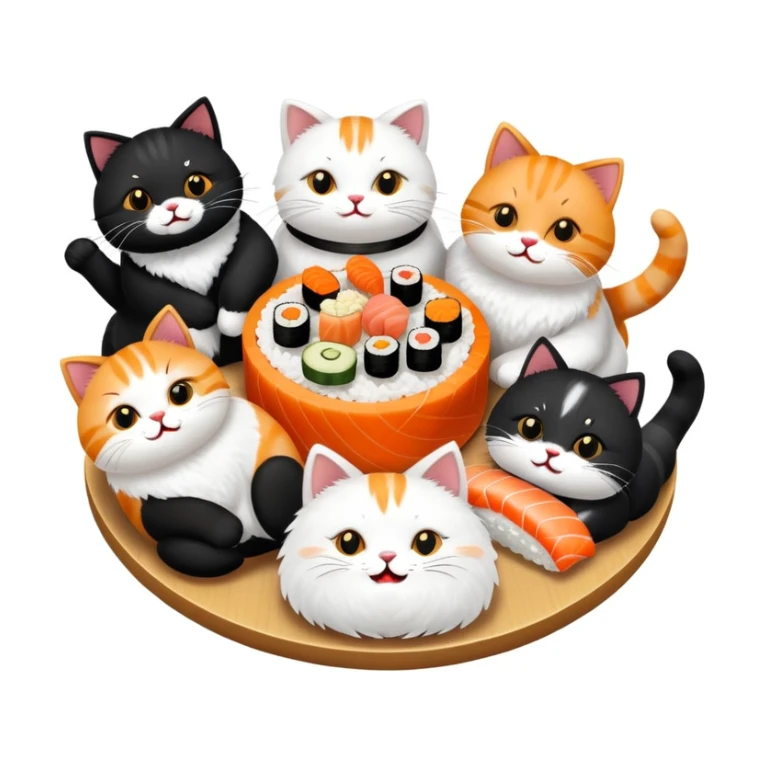 Group of nine cats having sushi at a birthday celebration sticker