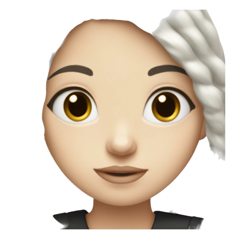 white girl with black hair holding white doodle  sticker