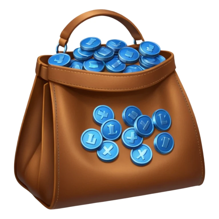 blue coins inside a brown leather bag  sticker
