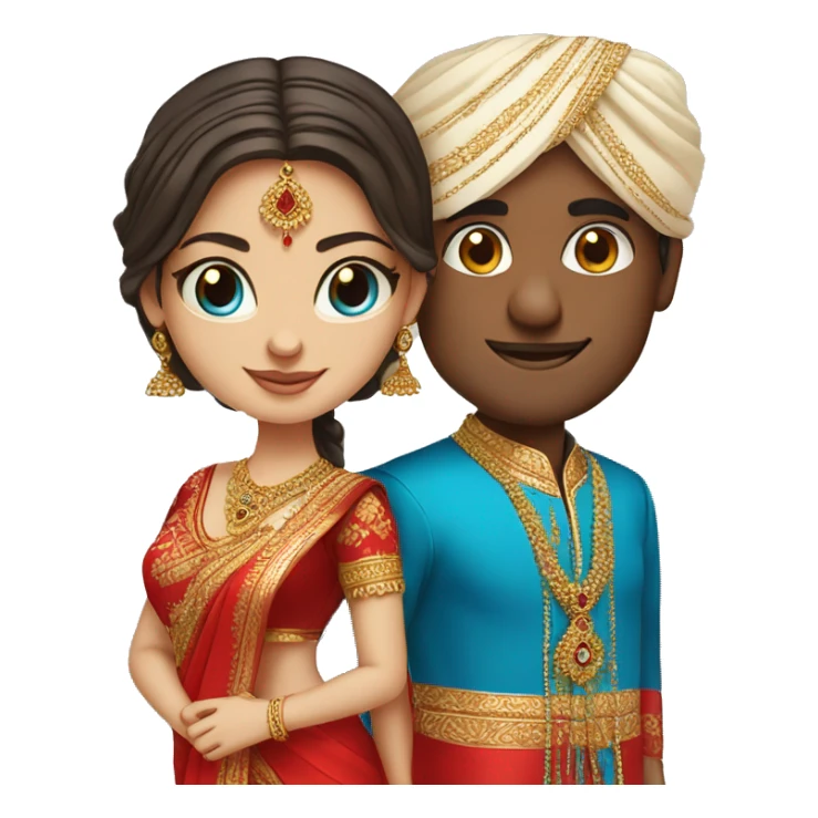 indian groom with white skin bride with blue eyes and same traditional red saree sticker