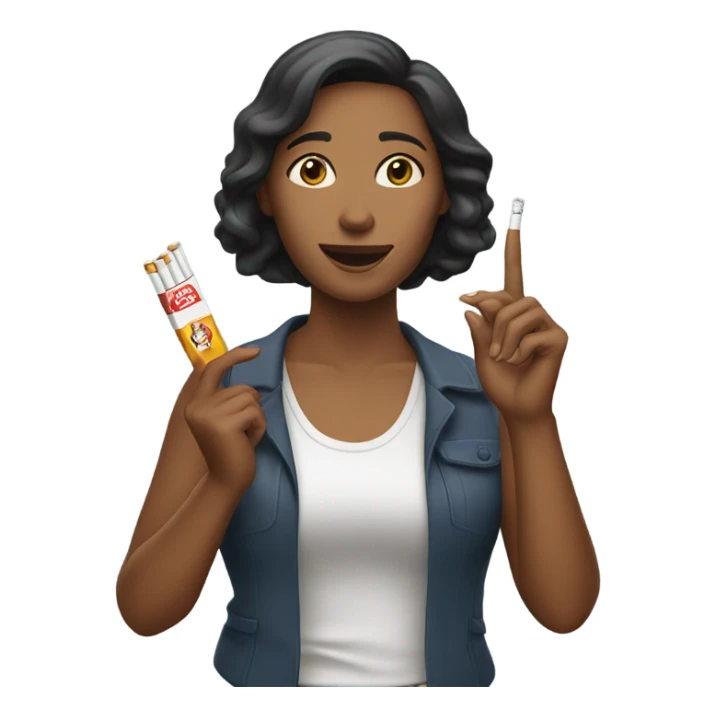 a woman holding up cigarettes sticker