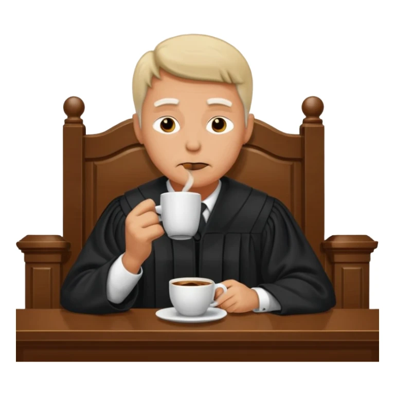 Sleepy judge sipping coffee in court sticker