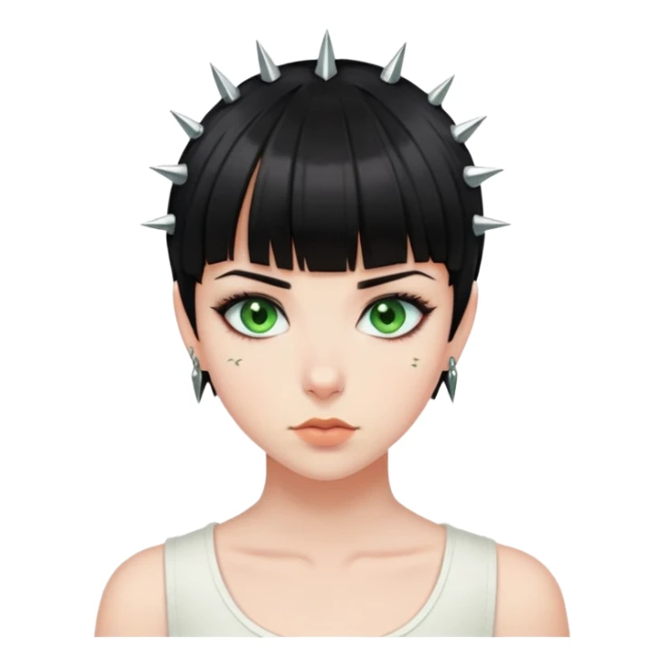 girl with black short hair bangs, green eyes, bridge piercing with spikes sticker