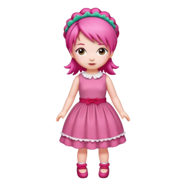 Isolated detaile illustration modern raspberry torte doll figurine full body with pink hair and a raspberry hairband sticker