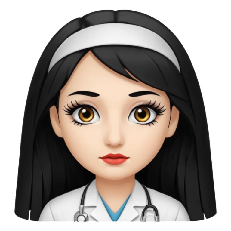 Nurse, long hair,black hair, black eyes, false eyelashes,eyeliner,  sticker