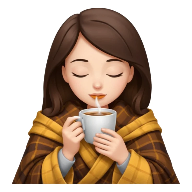 girl brunette inside a blanket sipping coffee eyes closed sticker