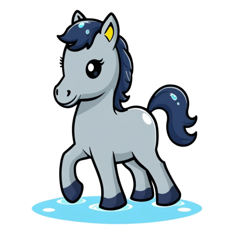 A playful horse composed of transparent bubbles and water droplets, bubbling and glistening sticker