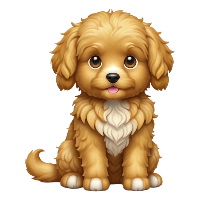 cinematic-[cavoodle dog]-realistic-full-body-sitting-emoji,-tail-resting-loosely-beside-its-paws,-head-tilted-dramatically,-curly-[solid golden]-fur,-simplified-yet-realistic-focused-features,-highly-detailed,-glowing-with-an-almost-sarcastic-glow sticker