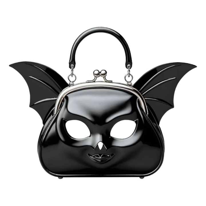 Side view, Demonia Hb-115 Patent Bat Shaped Handbag, ultra detailed, hyperrealism.  sticker
