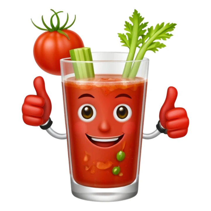 A Bloody Mary drink with a smiling face and a thumbs up sticker