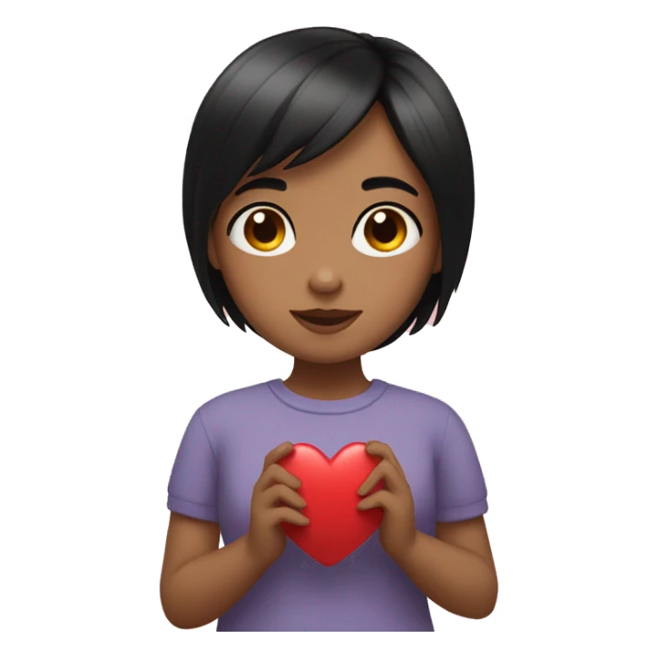 Girl with a black short hair hold a heart between her hand  sticker