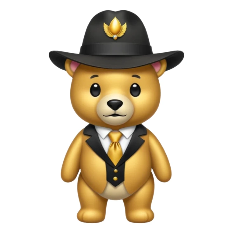 Oso dorado con un sombrero negro y fn su cuello un moño negro sticker