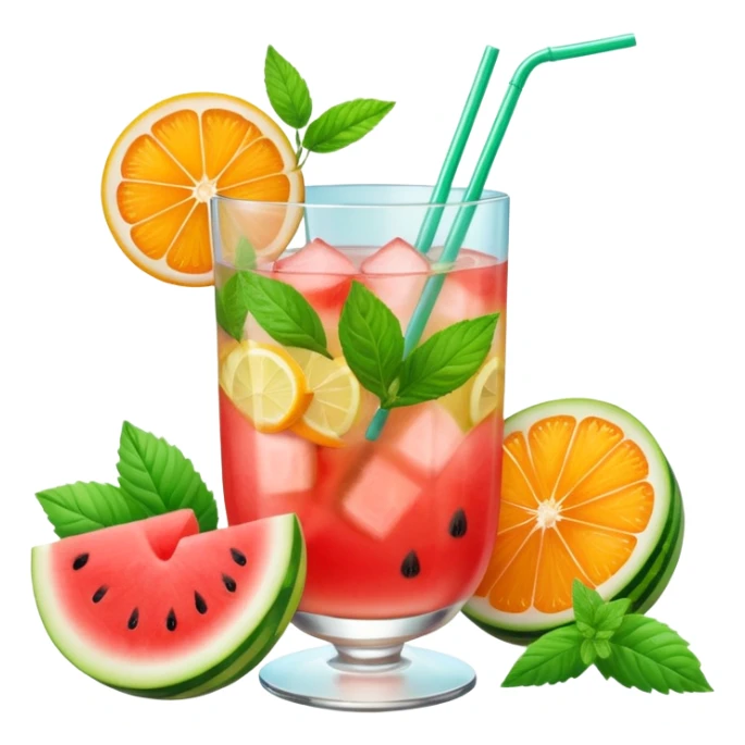 summer cocktail with lemon, watermelon, orange sticker